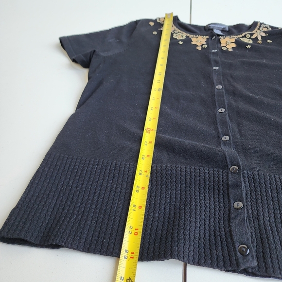 CABLE & GAUGE Cardigan Womens Silk Blend Cropped Embellished Sweater Black Sz L - Picture 8 of 11